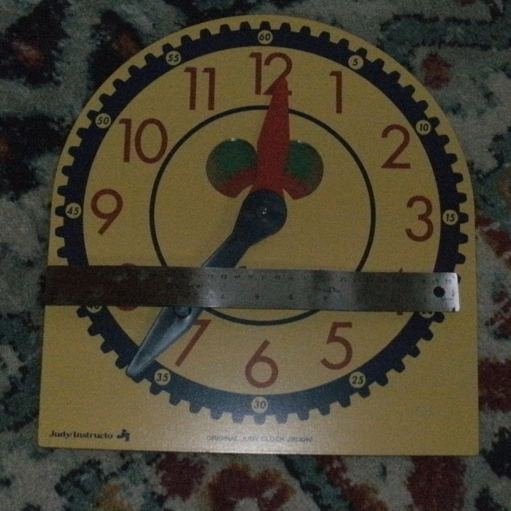 Original Judy Instructo Wooden Teaching Clock with Color Coded Hands 12.5 x 13.5